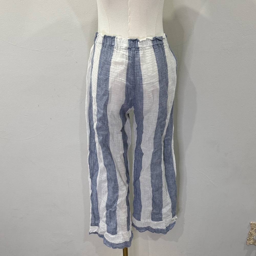 Bottega del Lino Cropped Linen Stripe Pants | Made in Italy | Size S - Picture 3 of 5